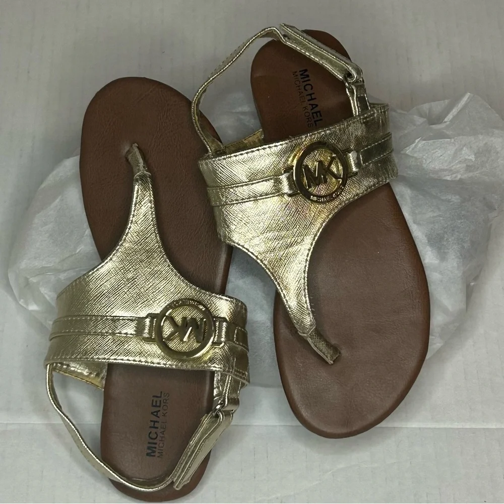 Girls Size 1 Gold Sandals MICHAEL KORS Thong Velcro Kids Shoes